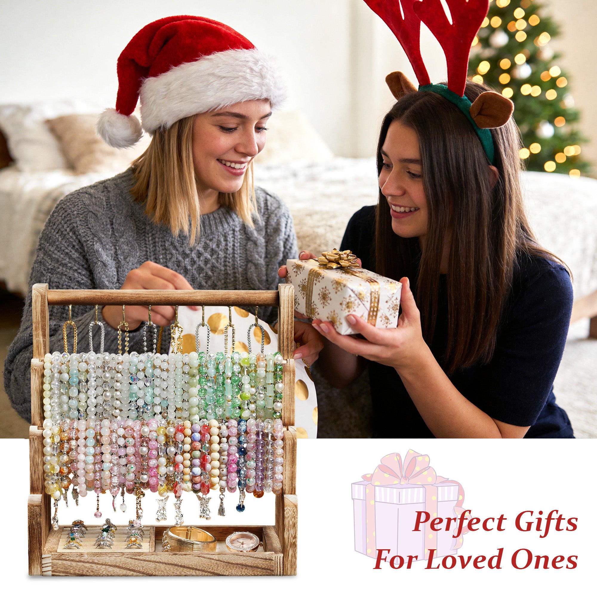 Jewelry Organizer, 4 Tier Wooden Jewelry Stands