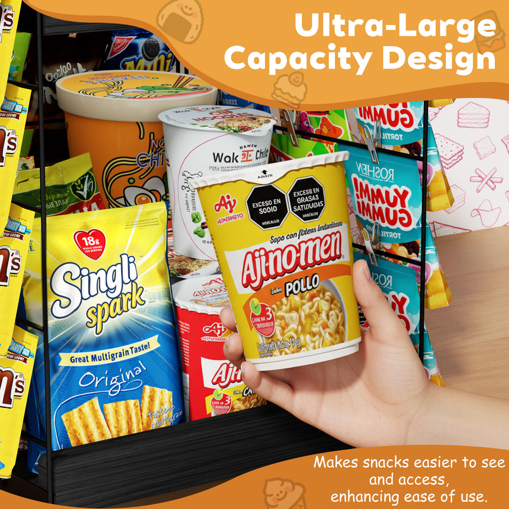 360 Rotating Snack Display Rack, 2 Tier Snack Organizer for Countertop