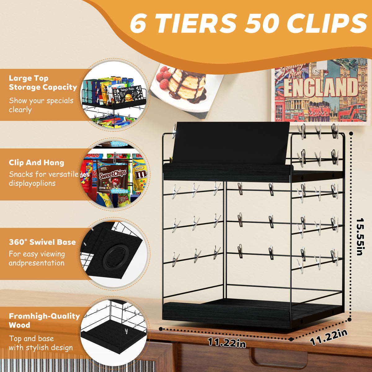 360 Rotating Snack Display Rack, 2 Tier Snack Organizer for Countertop