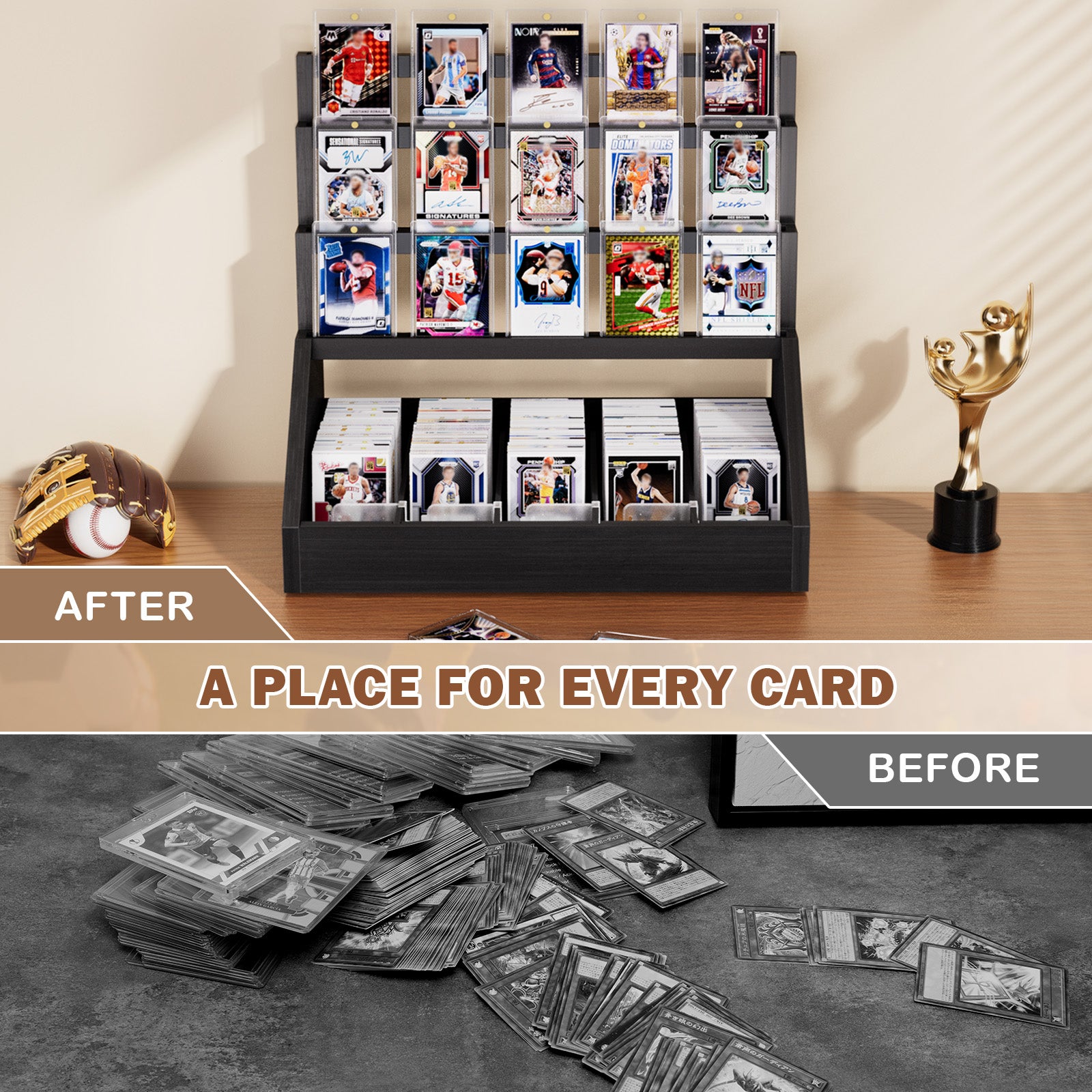 3-Tier Trading Card Display Stand,Black