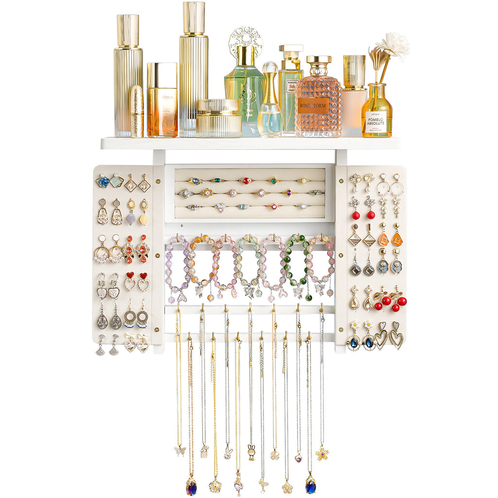 Wood Wall Mounted Jewelry Holder and Jewelry Storage for Necklaces Bracelets Earrings Rings