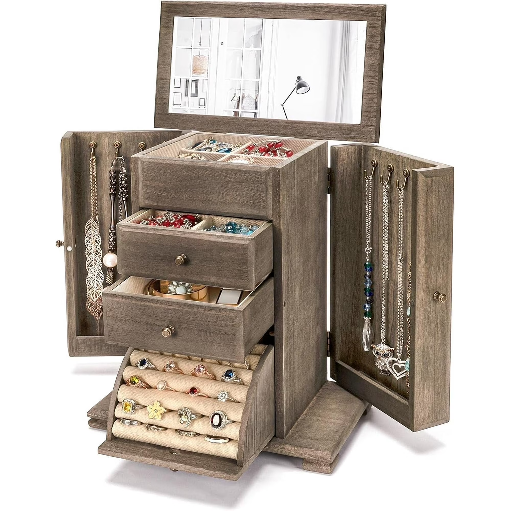 4 Layer Wooden Jewelry Boxes for Women