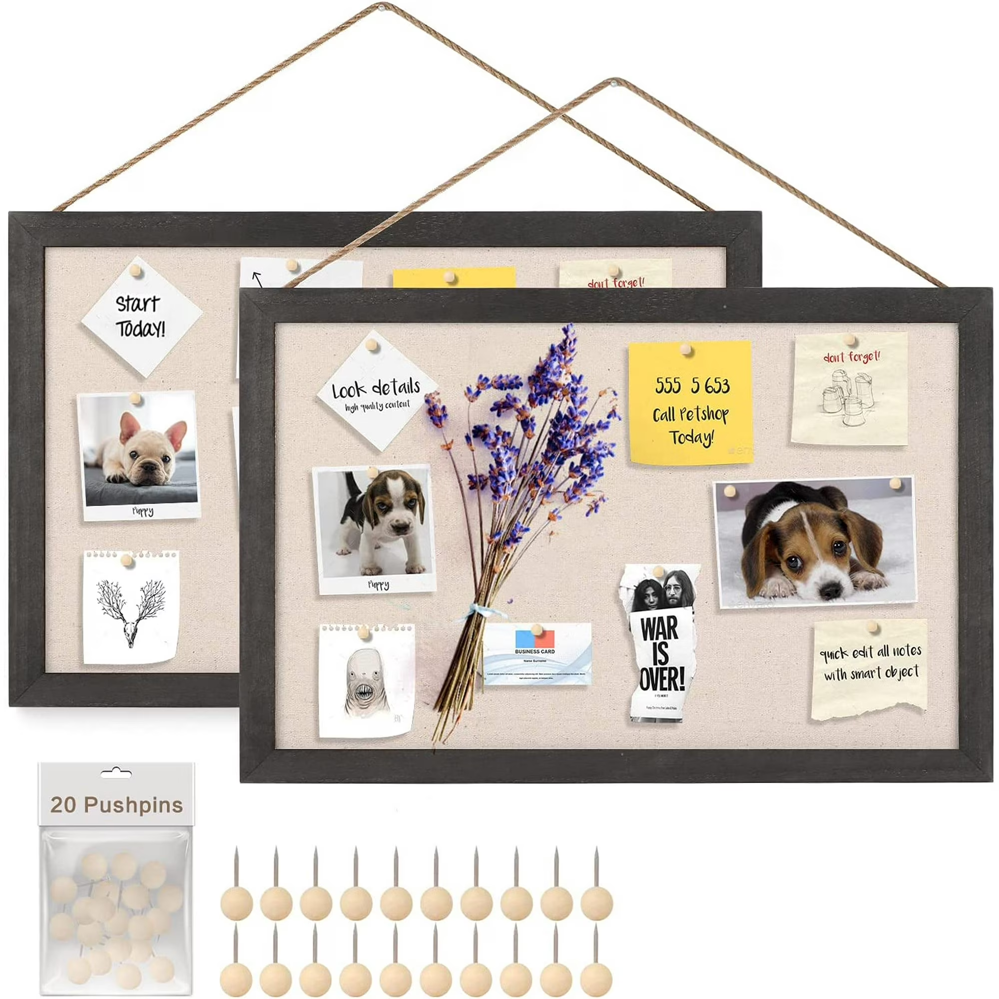 2-Pack Linen Wood Bulletin Boards