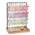 Jewelry Organizer Stand, 5 Layer Wood & Metal Bracelet Holder with Necklace Holder Pole