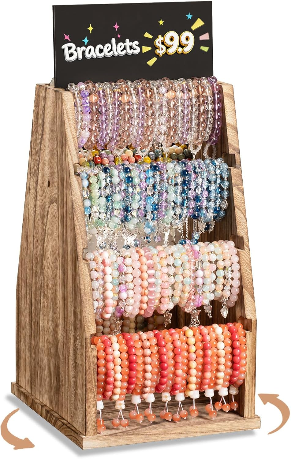 Dinmligt Double-Sided Rotating Bracelet Holder, 4 Tiers Wood Bracelet Display Stand