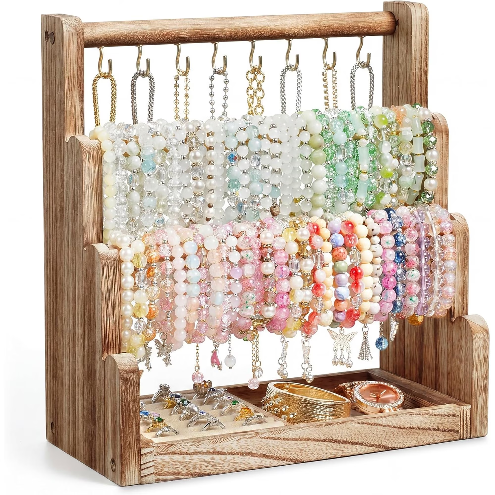 Jewelry Organizer, 4 Tier Wooden Jewelry Stands