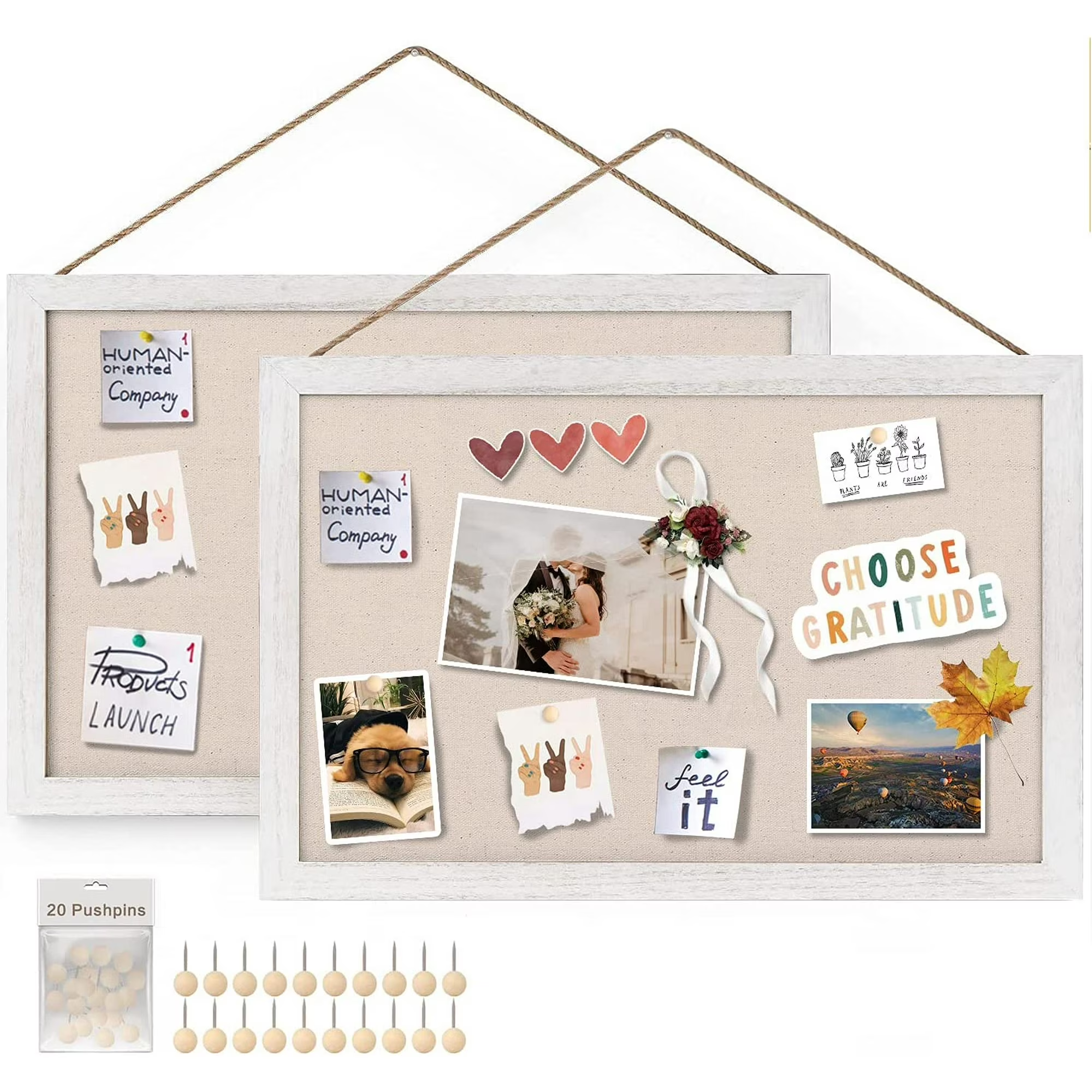2-Pack Linen Wood Bulletin Boards