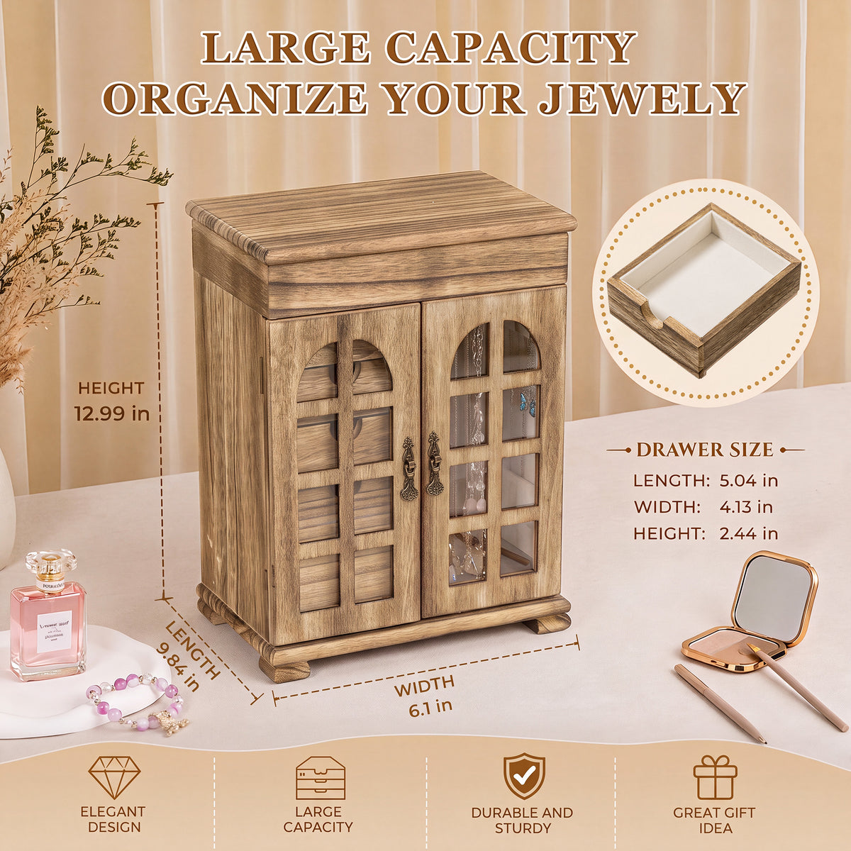 Dinmligt 5-Tier Large Wooden Jewelry Box for Women