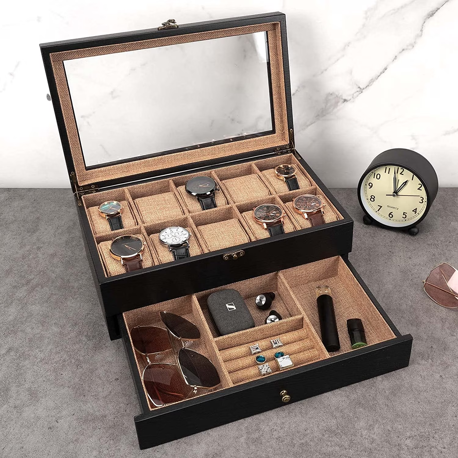 Sfugno Watch Box ,10 Slot Watch Case for Men Women