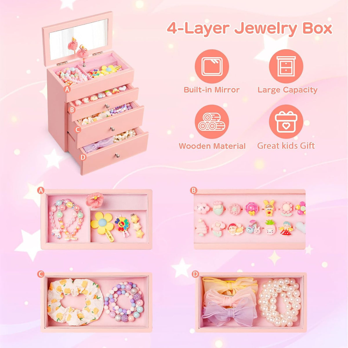 Musical Jewelry Box for Girls,Kids Jewelry Box with Spinning Dancer for Birthday Bedroom Decor