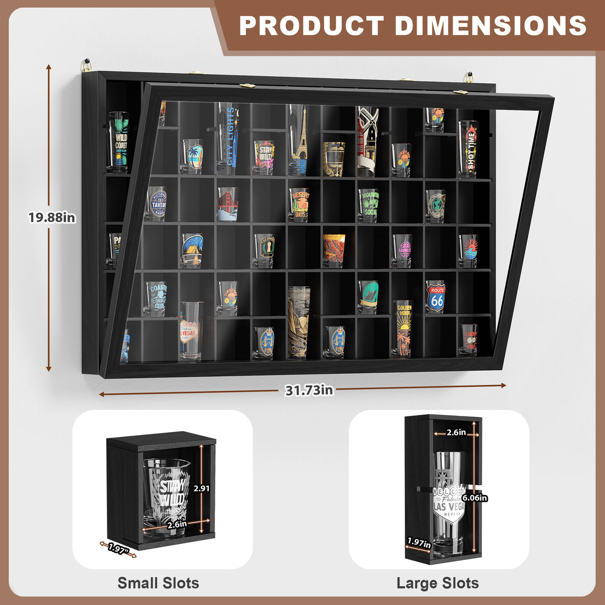 Shot Glass Display Case, Wall Mounted Display Cabinet With Lockable Acrylic Door