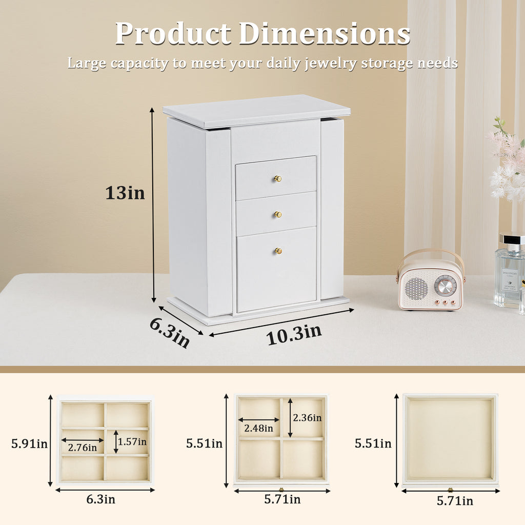 Sfugno 4 Layer Leather Jewelry Boxes,White