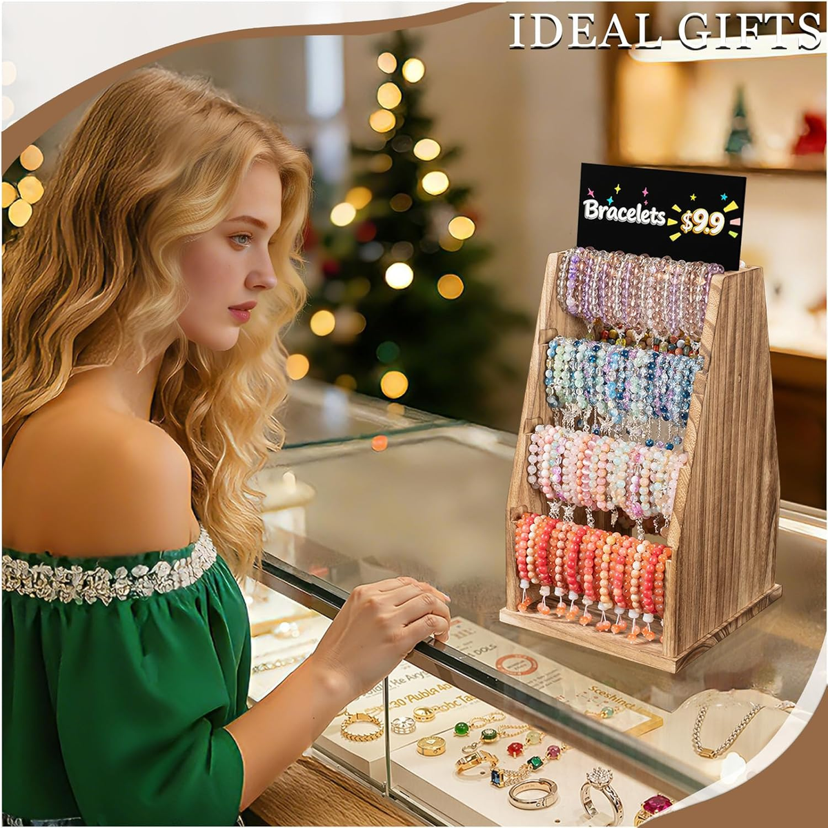 Dinmligt Double-Sided Rotating Bracelet Holder, 4 Tiers Wood Bracelet Display Stand