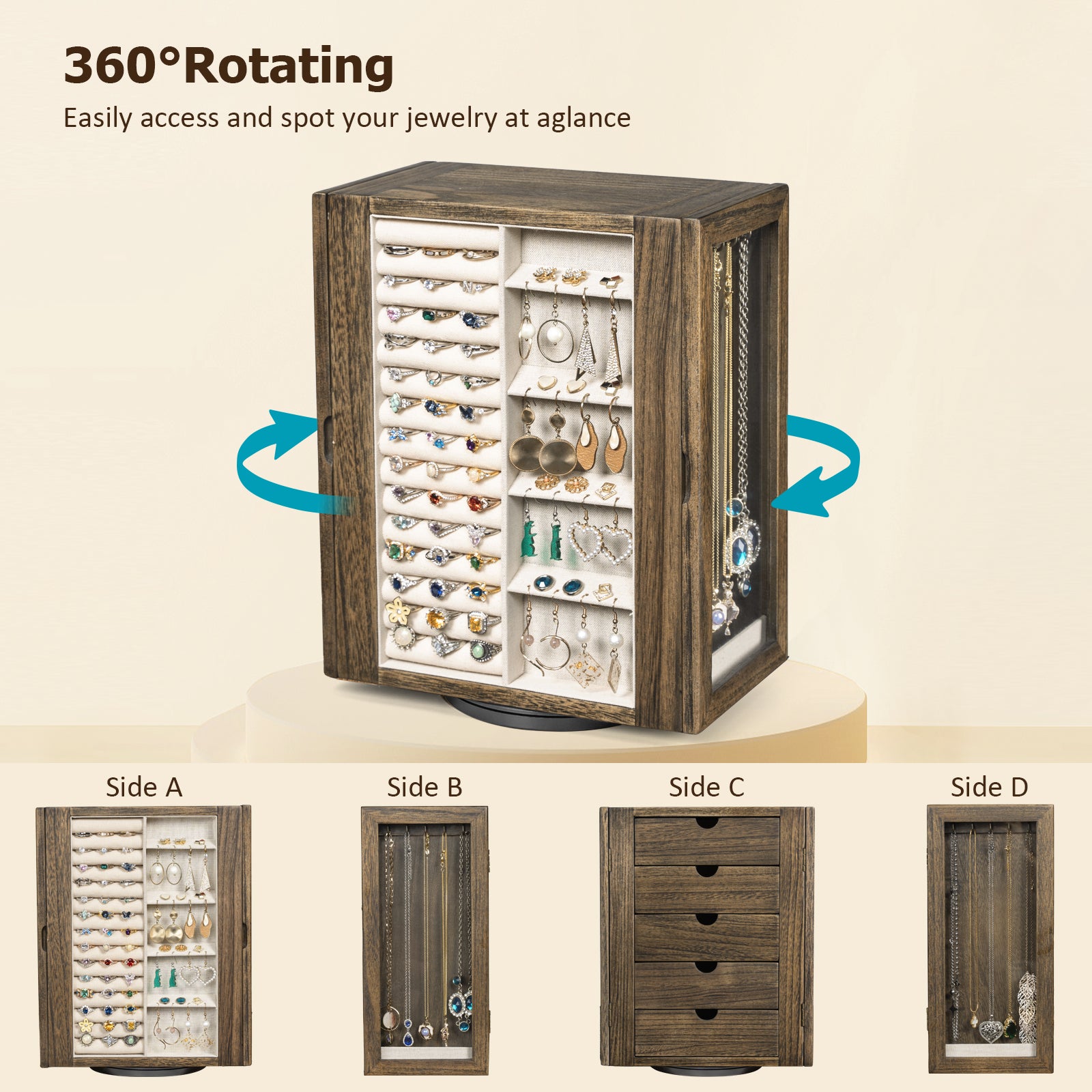 Dinmligt 360° Rotating Jewelry Box for Women