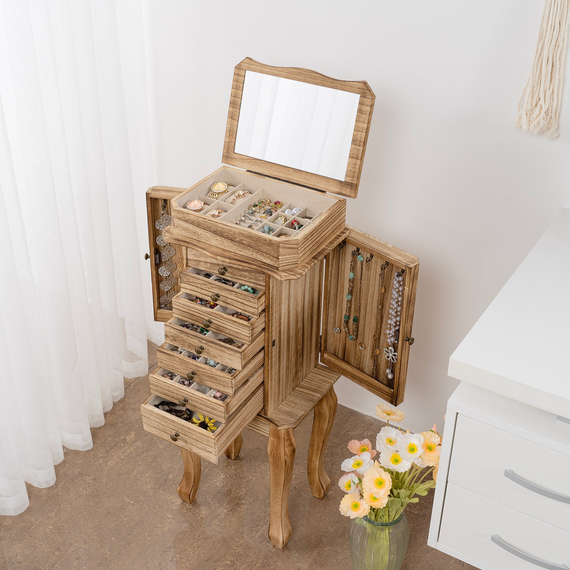 Jewelry Armoire,Standing Jewelry Cabinet with 7 Drawers