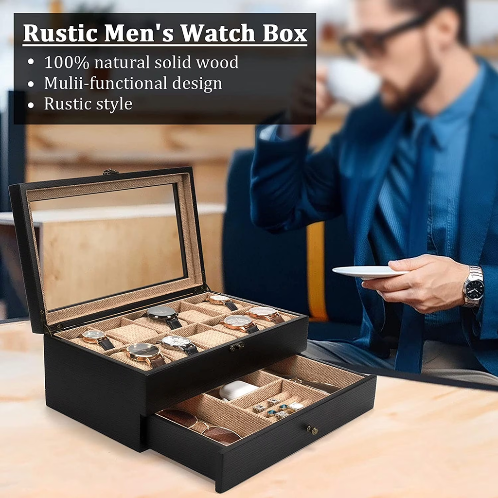 Sfugno Watch Box ,10 Slot Watch Case for Men Women