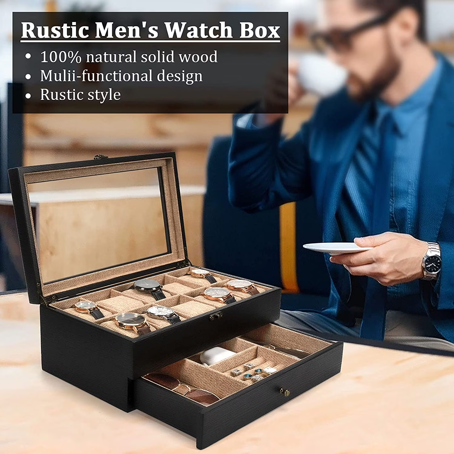 Sfugno Watch Box ,10 Slot Watch Case for Men Women