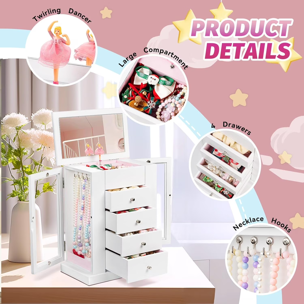 5 Layer Musical Jewelry Organizer with Spinning Dancer for Kids
