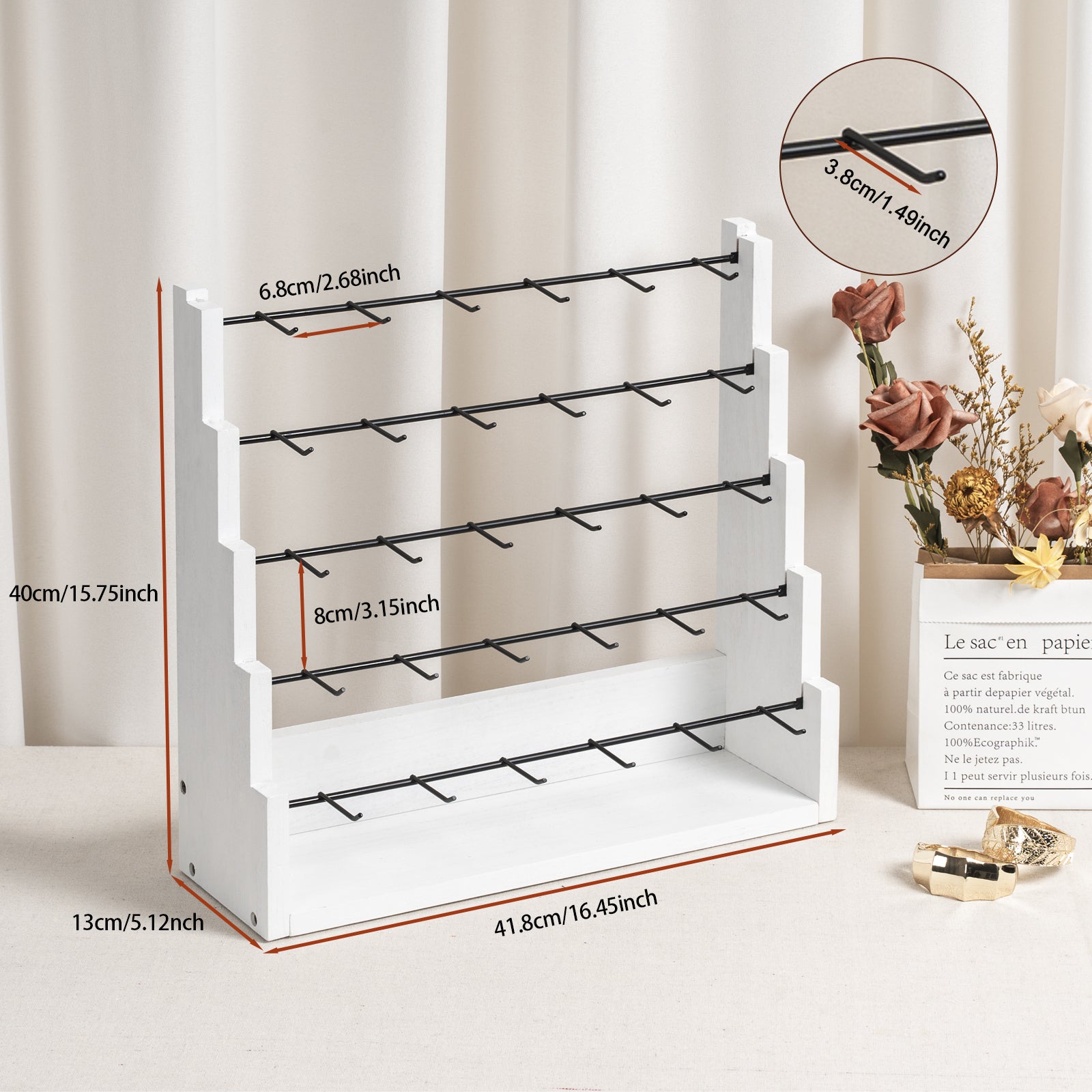 Earring Display for Vendors, 30 Hooks Solid Wood Jewelry Display for Vendors Selling