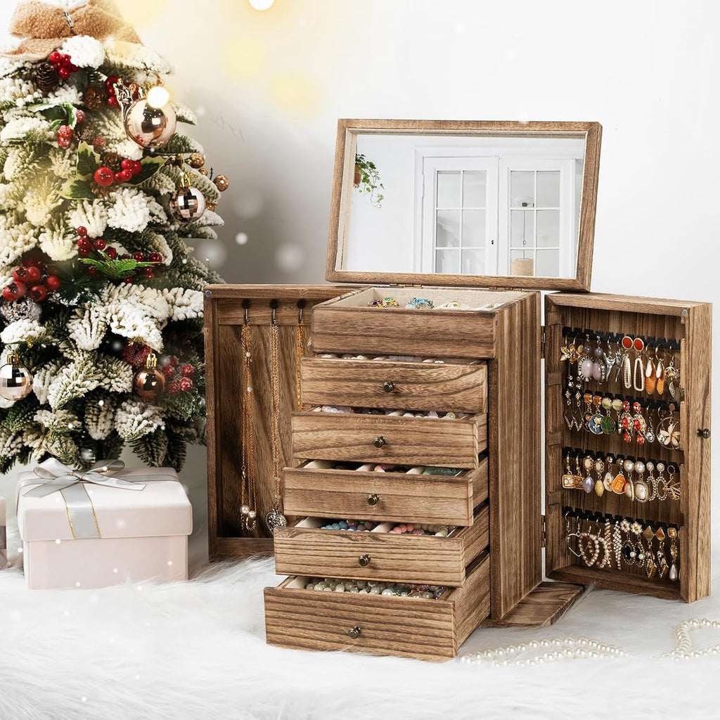 Dinmligt Jewelry Box for Women, 6-Tier Large Jewelry Organizer Boxes with Mirror