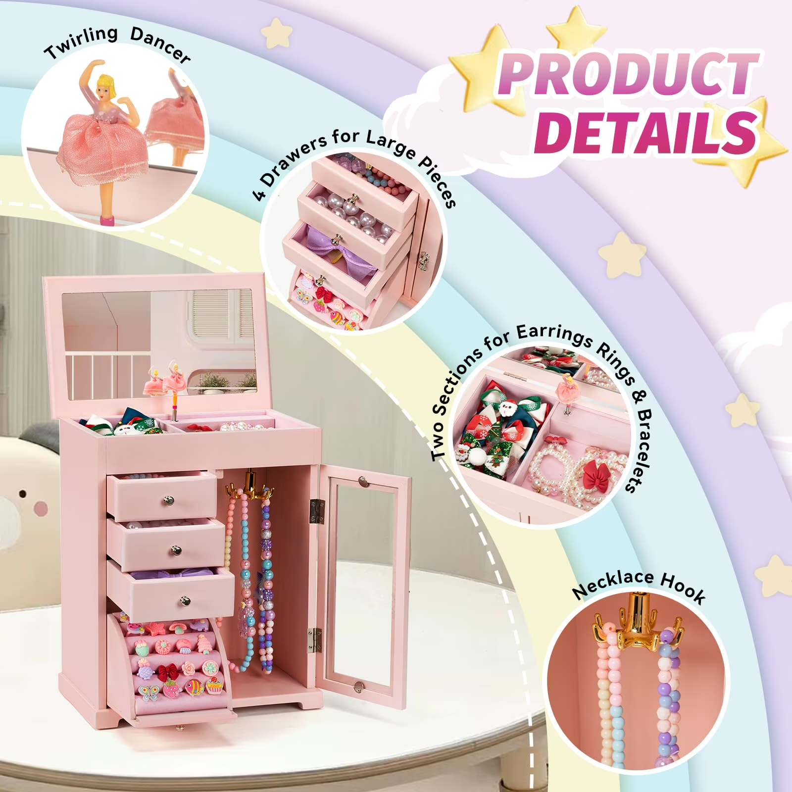 5 Layer Kids Musical Jewelry Box for Girls