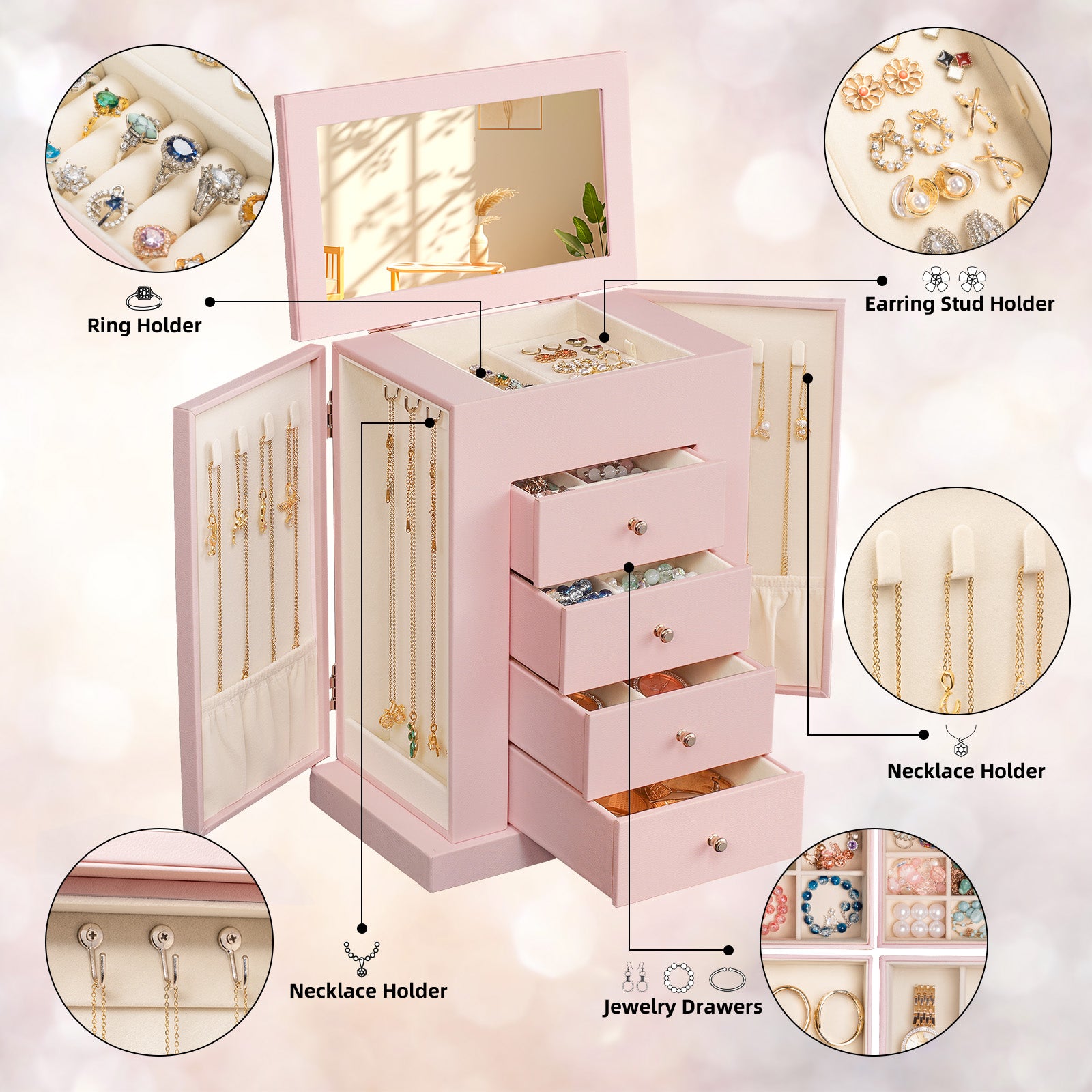 5 Layer Large Leather Jewelry Boxes