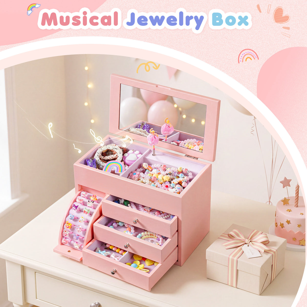 Musical Jewelry Box for Girls, Kids Jewelry Box with Spinning Dancer