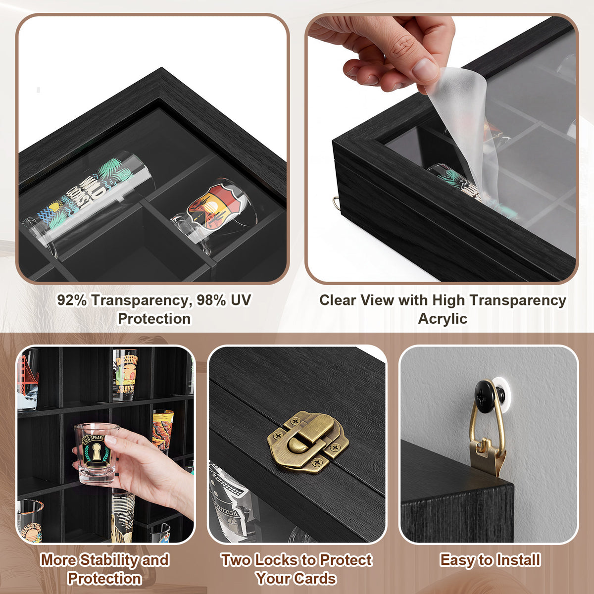 Wood Display Case, Wall Mounted Display Cabinet for Figurines Toys With Lockable Acrylic Door