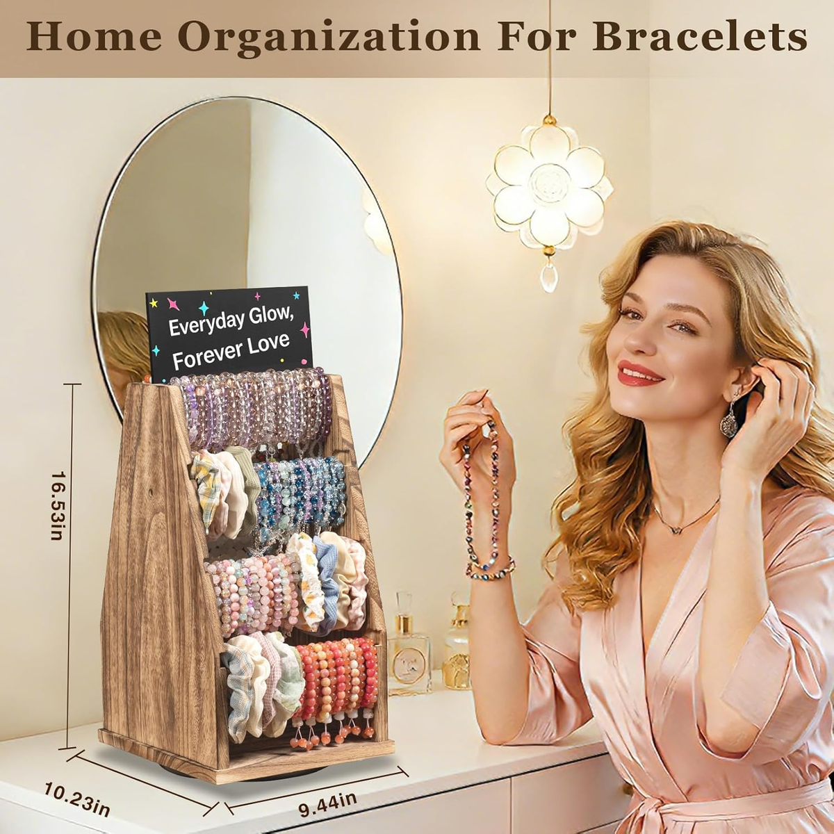 Dinmligt Double-Sided Rotating Bracelet Holder, 4 Tiers Wood Bracelet Display Stand