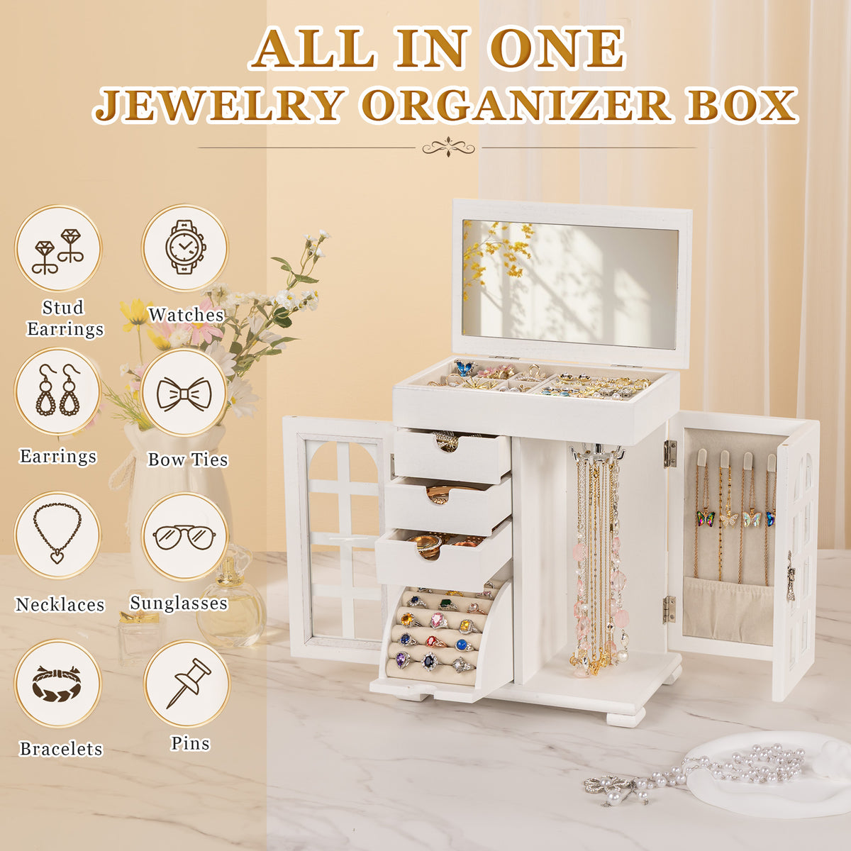 Dinmligt 5-Tier Large Wooden Jewelry Box for Women