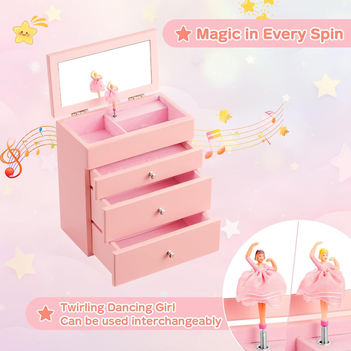 Musical Jewelry Box for Girls,Kids Jewelry Box with Spinning Dancer for Birthday Bedroom Decor