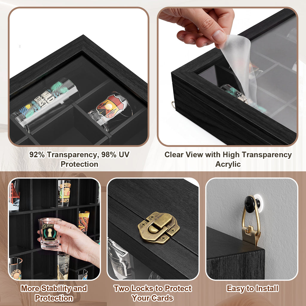 Shot Glass Display Case, Wall Mounted Display Cabinet With Lockable Acrylic Door