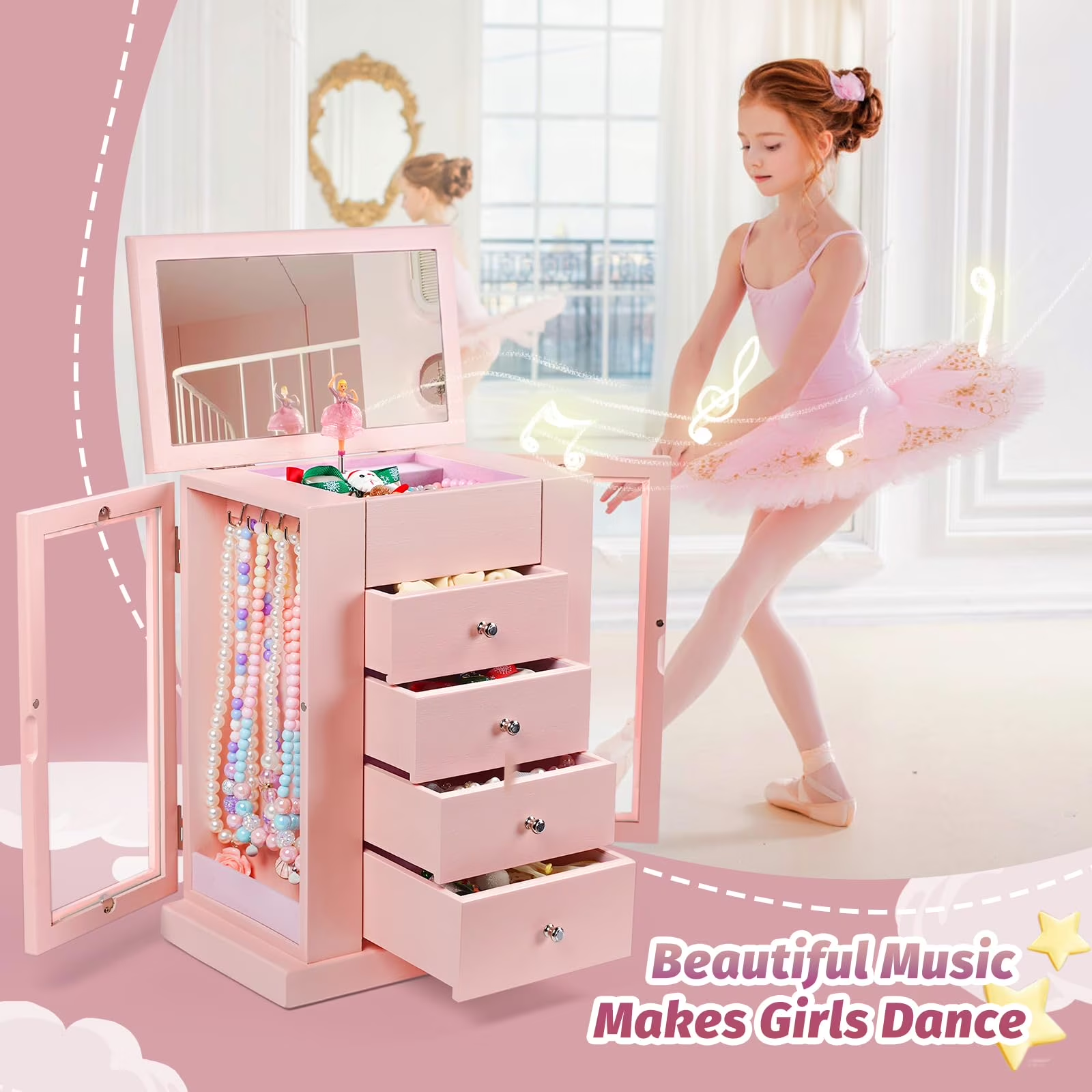 5 Layer Musical Jewelry Organizer with Spinning Dancer for Kids