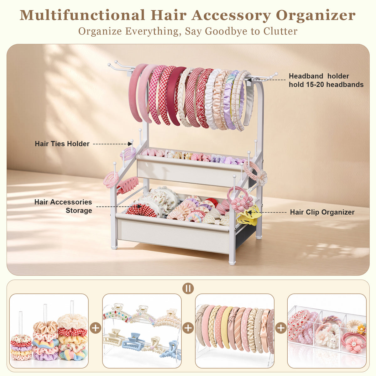 Sfugno Headband Holder Stand Hair Accessories Organizer for Girls with Storage Base