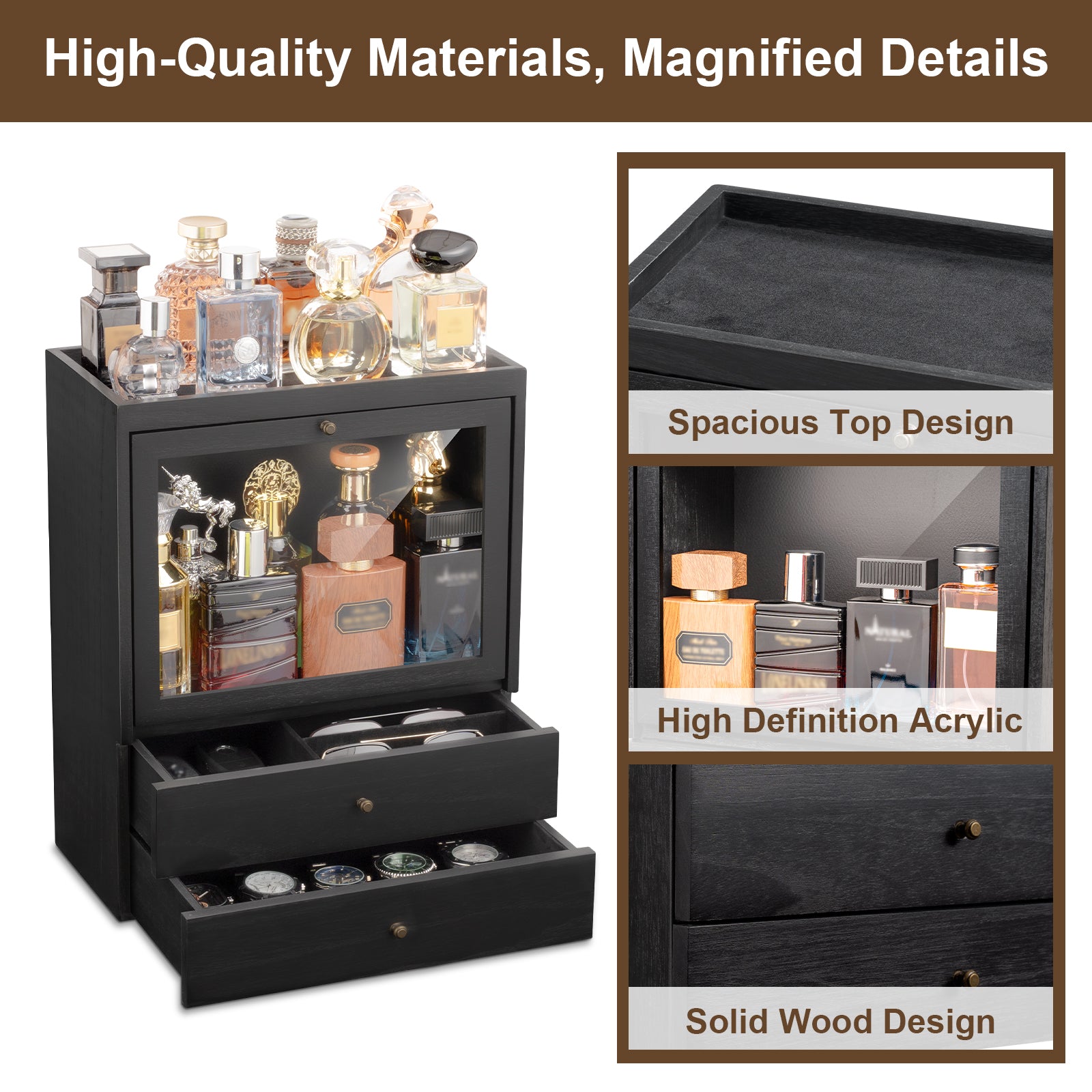 Dinmligt Cologne Organizer, 4 Tier Vertical Wood Perfume Stand for Men