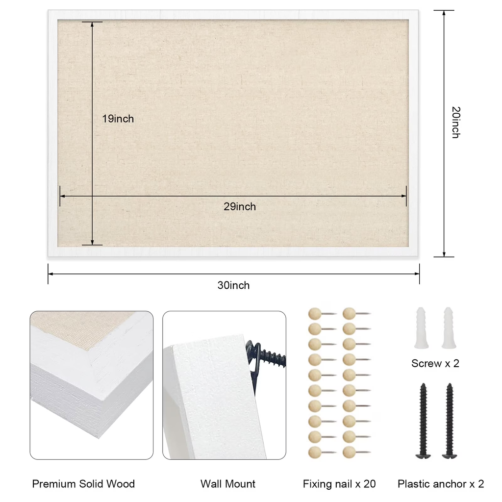 Large Bulletin Board 30x20 inch with Linen