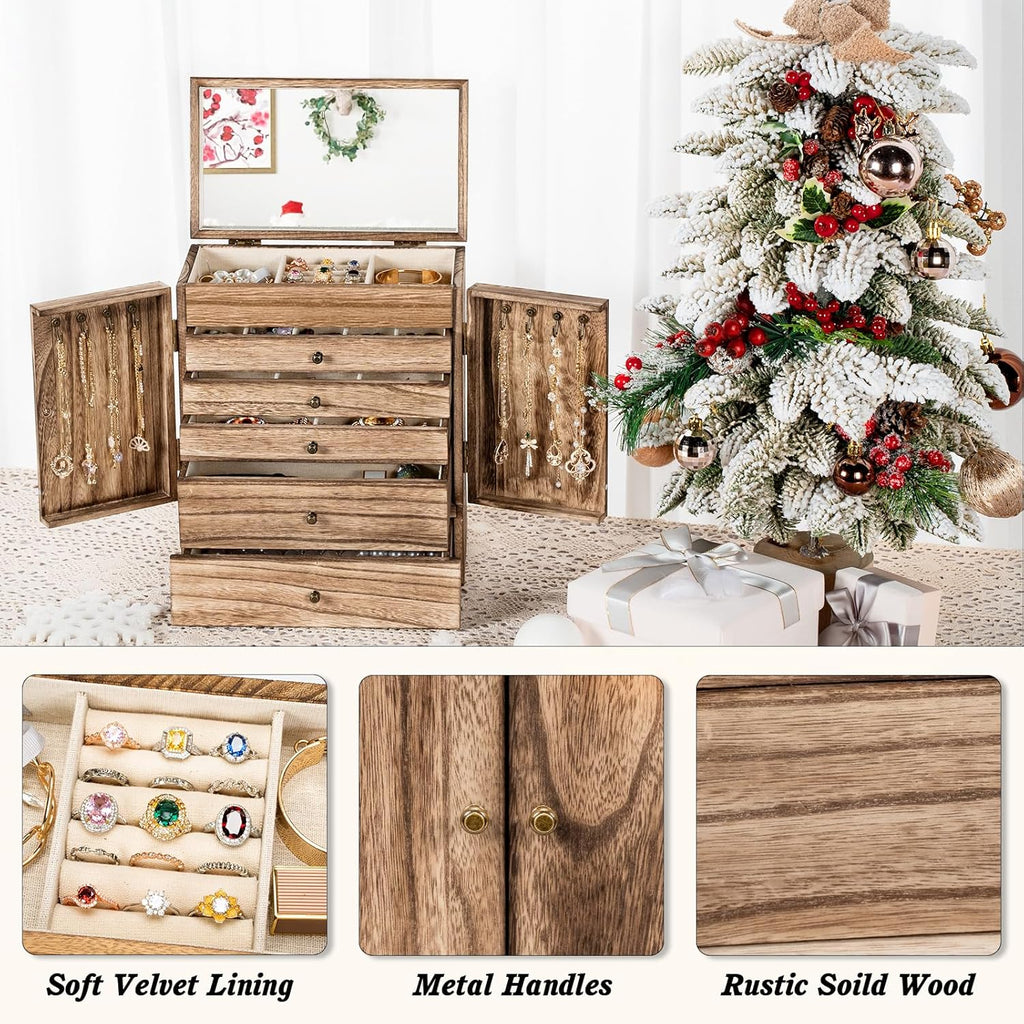Sfugno Jewelry Box, 6-Tier Large Wooden Jewelry Organizer Boxes
