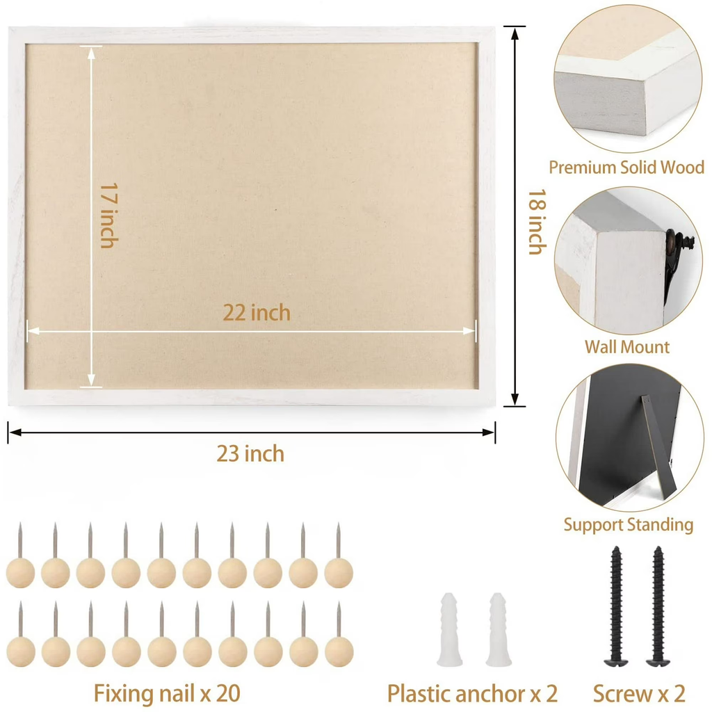 Large Bulletin Board 23x18 inch with Linen