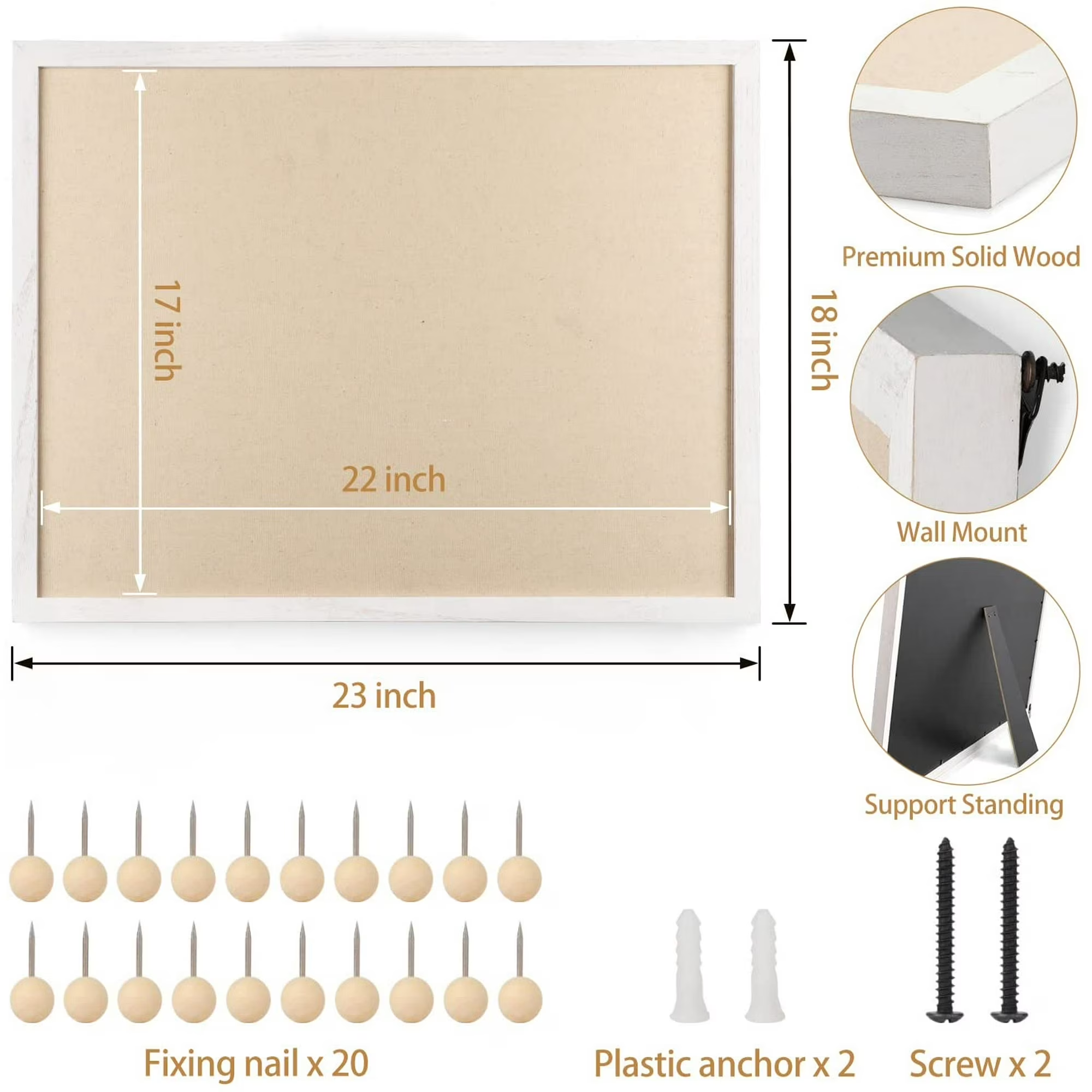 Large Bulletin Board 23x18 inch with Linen