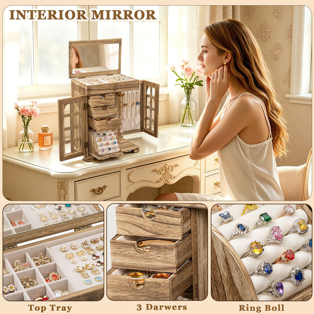 Dinmligt 5-Tier Large Wooden Jewelry Box for Women