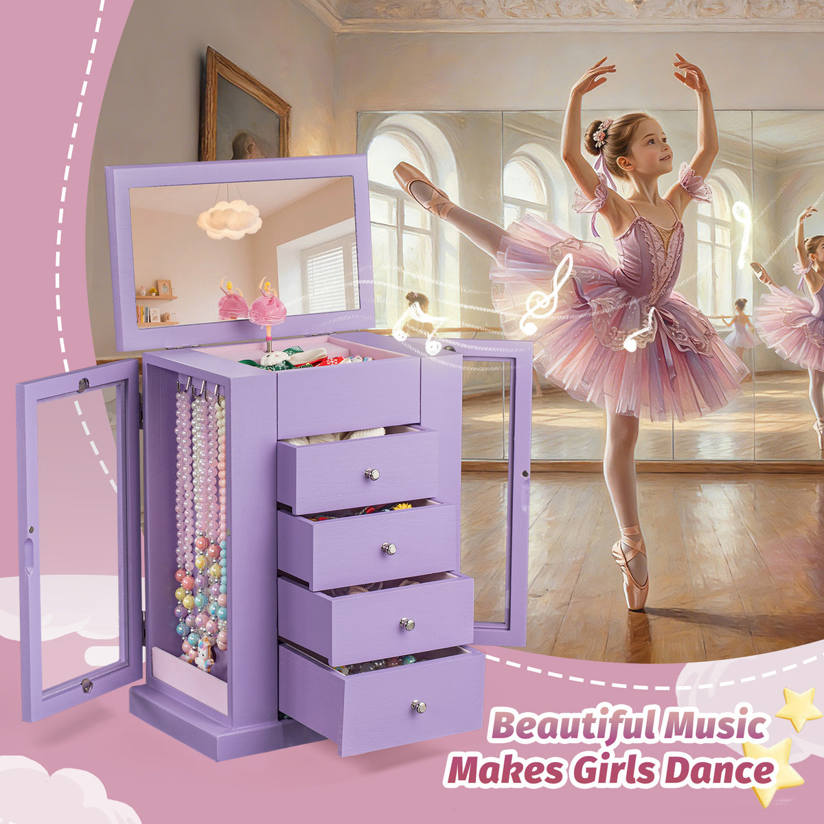 5 Layer Musical Jewelry Organizer with Spinning Dancer for Kids