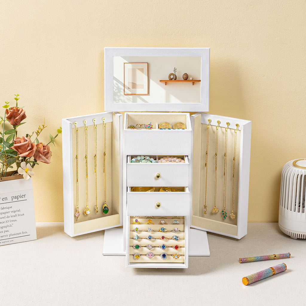 Sfugno 4 Layer Leather Jewelry Boxes,White