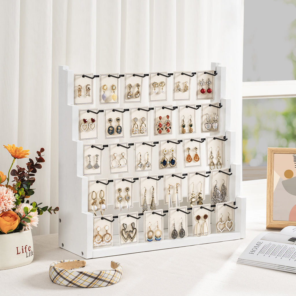Earring Display for Vendors, 30 Hooks Solid Wood Jewelry Display for Vendors Selling