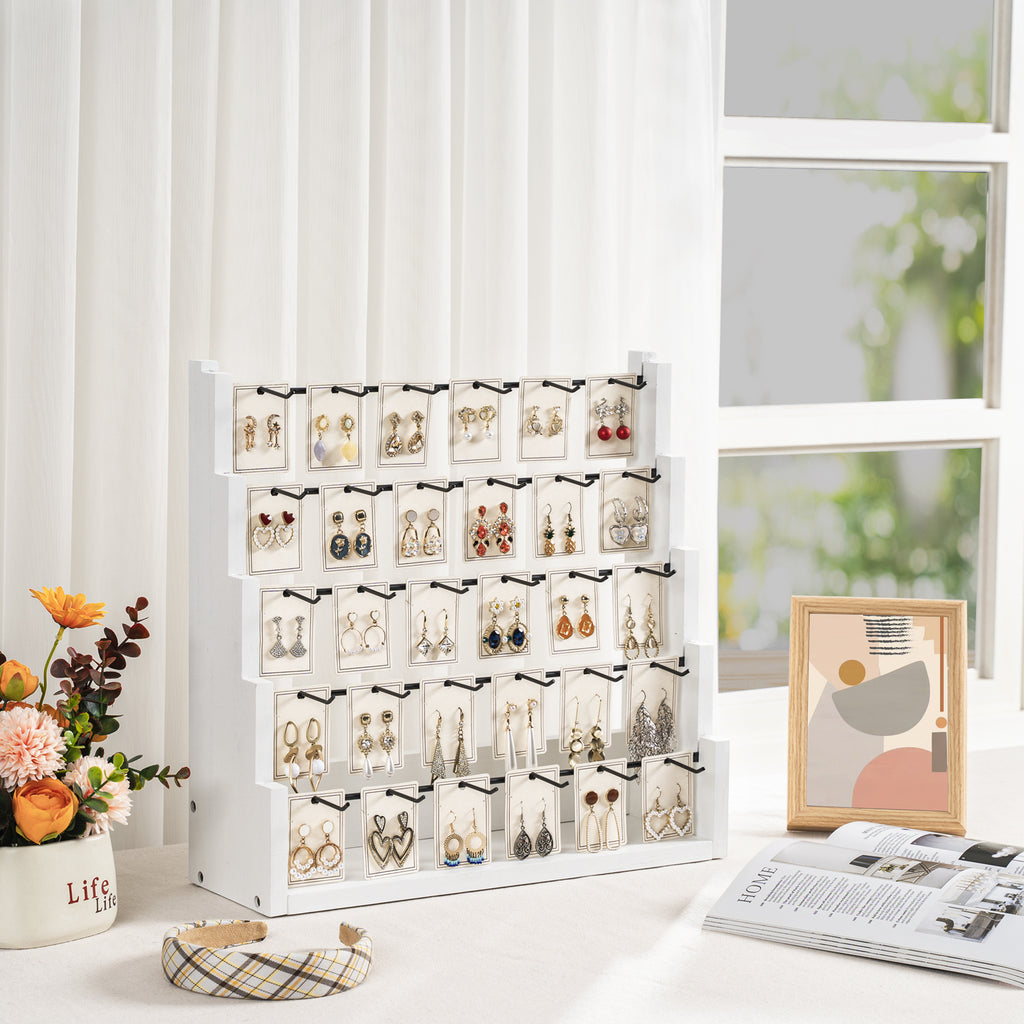 Earring Display for Vendors, 30 Hooks Solid Wood Jewelry Display for Vendors Selling