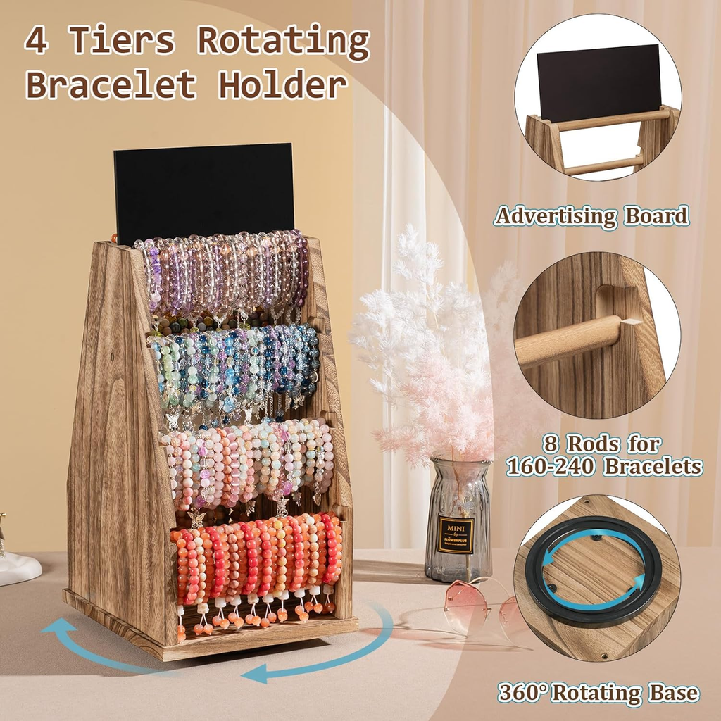 Dinmligt Double-Sided Rotating Bracelet Holder, 4 Tiers Wood Bracelet Display Stand
