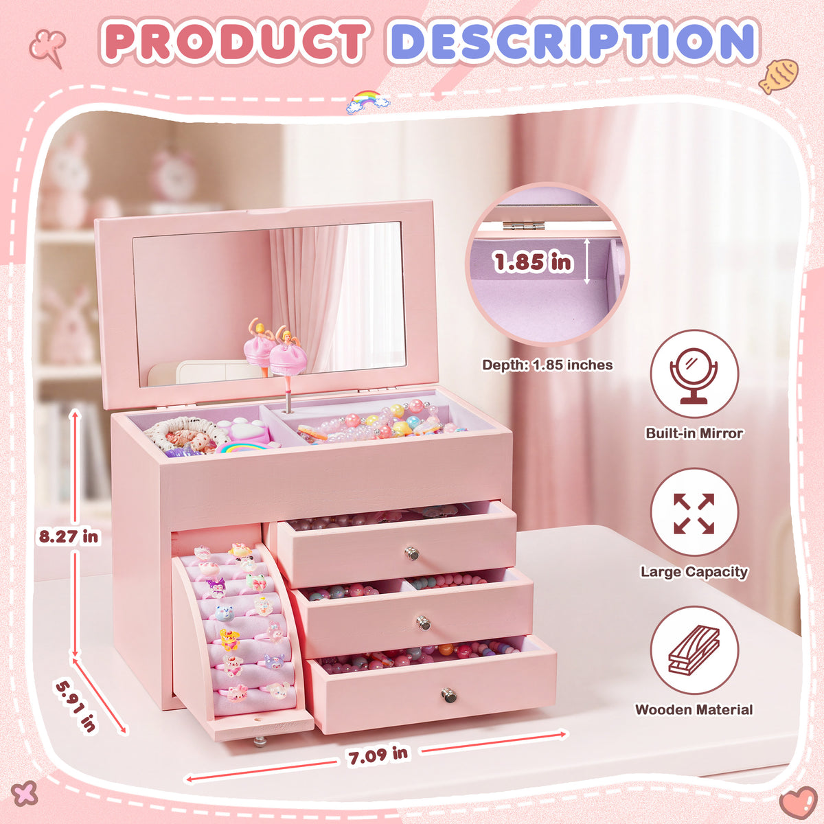 Musical Jewelry Box for Girls, Kids Jewelry Box with Spinning Dancer