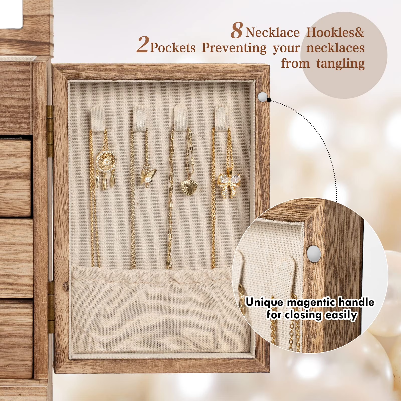 6-Layer Jewelry Box with Mirror & 8 Drawers for Women