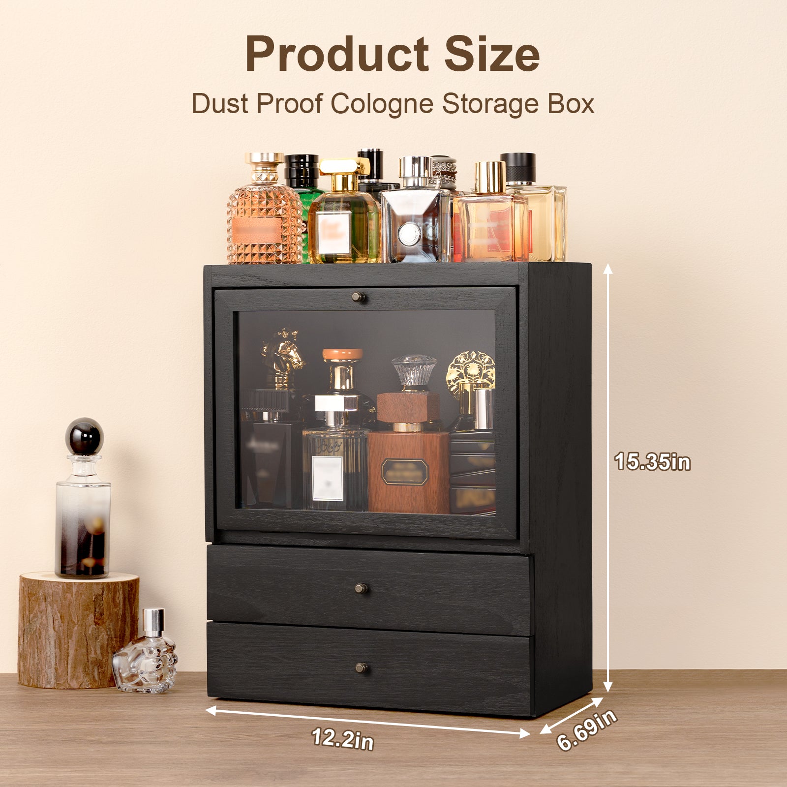 Dinmligt Cologne Organizer, 4 Tier Vertical Wood Perfume Stand for Men