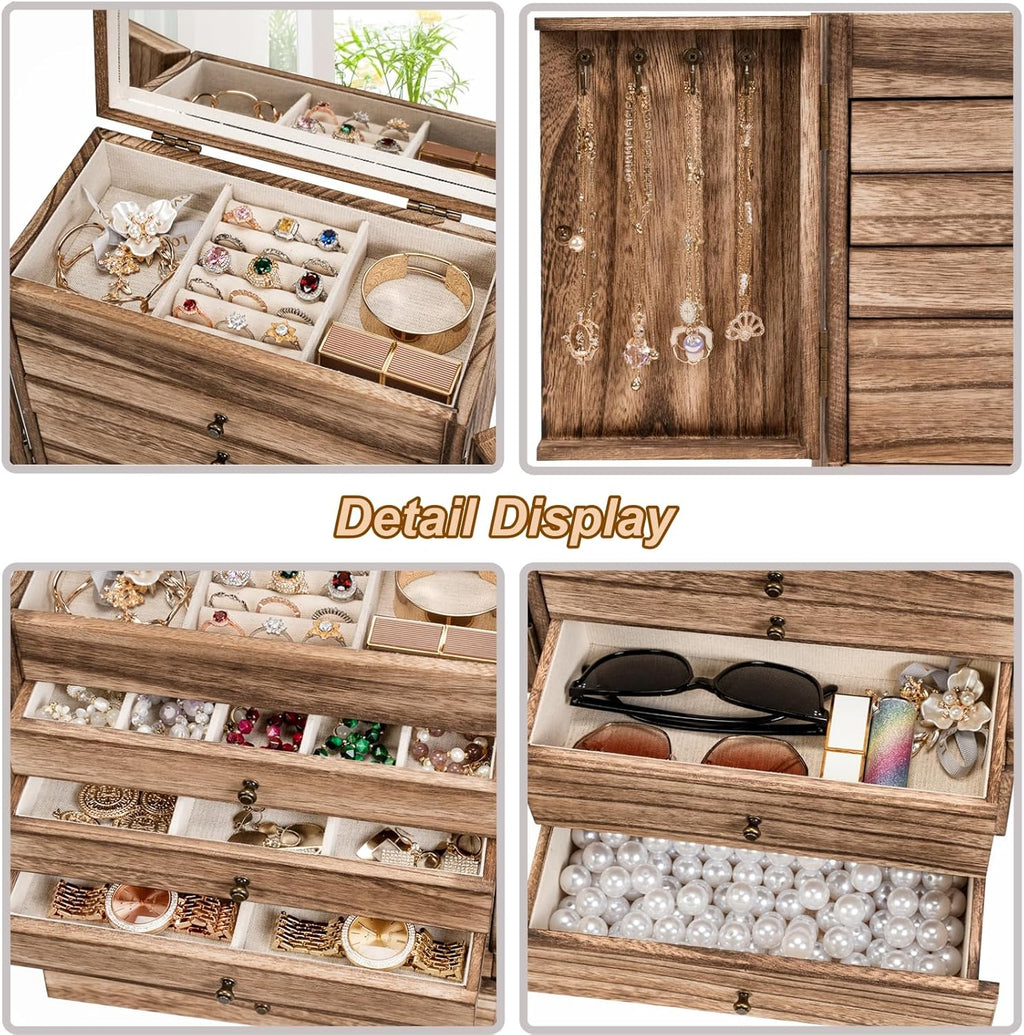 Sfugno Jewelry Box, 6-Tier Large Wooden Jewelry Organizer Boxes