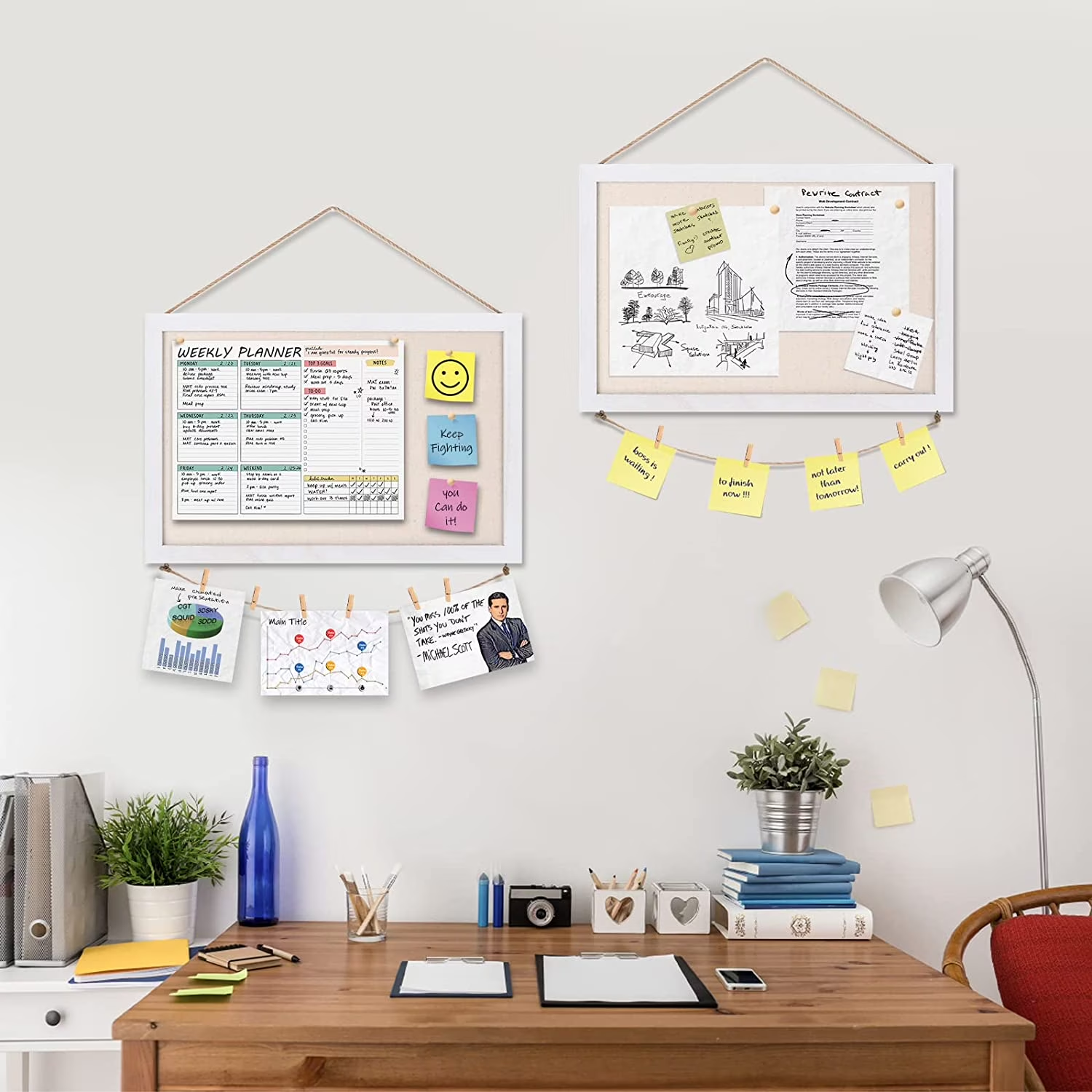 2-Pack Bulletin Board 16"x11" Cork Boards for Walls